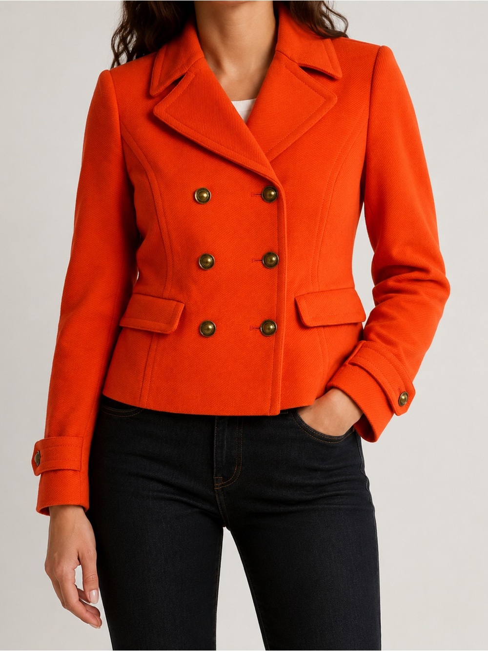 Banana Republic Orange Blaze Cropped Double Breasted Jacket, Size Medium